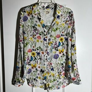 L'AGENCE White Floral & Butterfly Button-Up Shirt